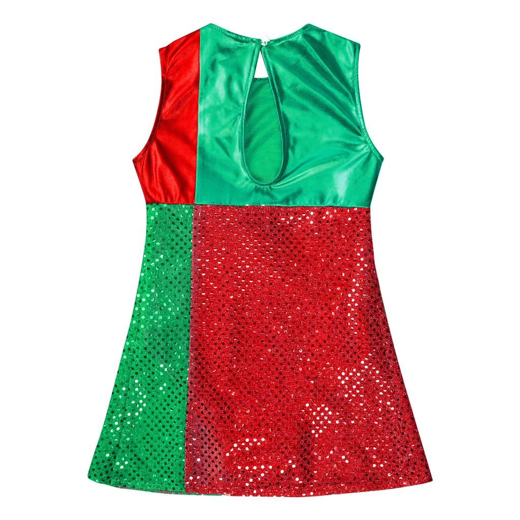 Kids Girls Sleeveless Striped Color Block Dance Leotard Dress Christmas Dress Up Party Costumes