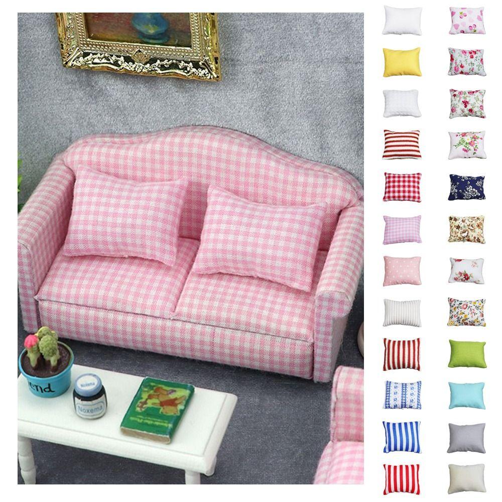 Soft Heart Flower Pillow Model Pretend Play Simulation Plaid Pillow Miniature Floral Pillow Girls