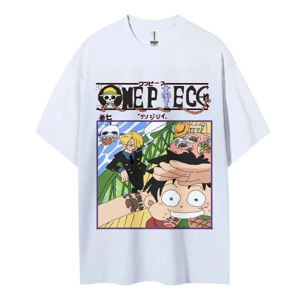Аниме One Piece Производные Луффи Санджи Печать Мужская и Женская Летняя Мода Дышащая Уличная Футболка с Коротким Рукавом...