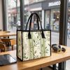 Green Botanical Stripe Daily Tote Bag Aesthetic Casual Outdoor Shoulder Handbag 