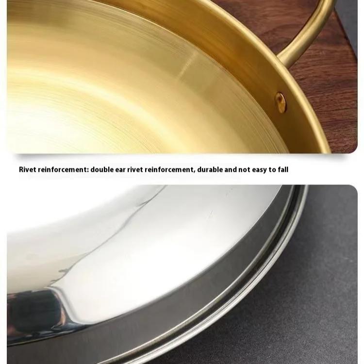 Ручка Сковорода Нержавеющая сталь Сковорода для паэльи с золотой ручкой Кастрюля для приготовления пищи Сковороды для риса с морепродуктами Сковорода с антипригарным покрытием Кухонная посуда