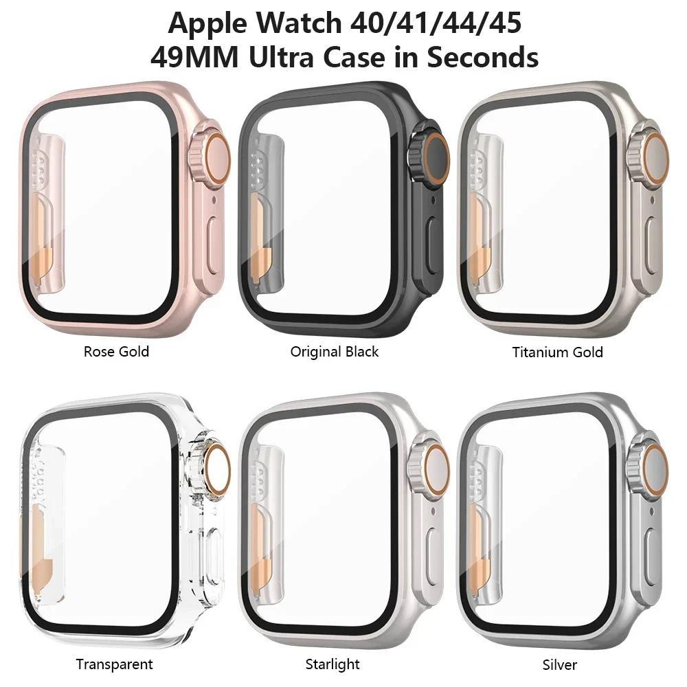 Стекло + чехол для Apple Watch 44 мм, 45 мм, 41 мм, 40 мм, 42 мм, 38 мм, сменная защитная пленка для экрана, ультра-бампер iWatch Series 9, 8, 7 SE, 6, 5