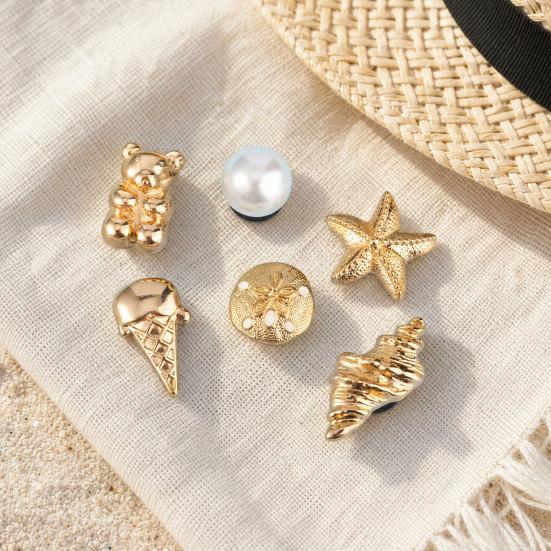 6Pcs/Set Gold-Tone Shoe Charms, Summer Ice Cream Charms, Shell Starfish Shoe Charms for Clogs Women Girls Beach Footwear Decor
