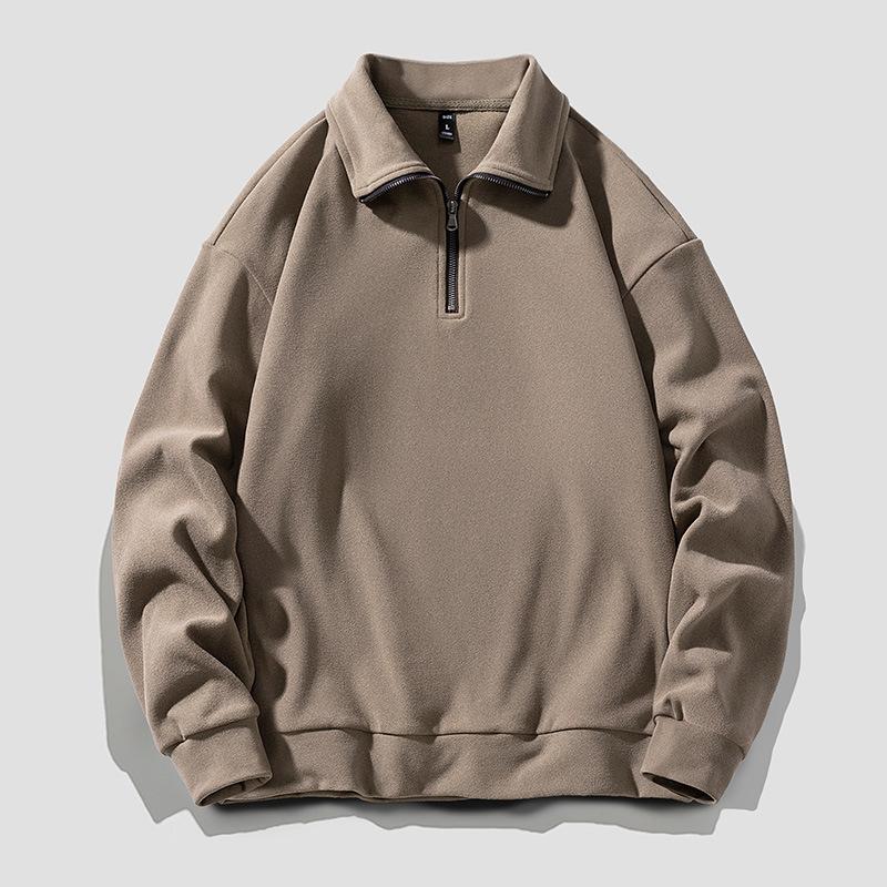 Men S Half Zip Stand Collar Solid Color Long Sleeve Thick Sweatshirt