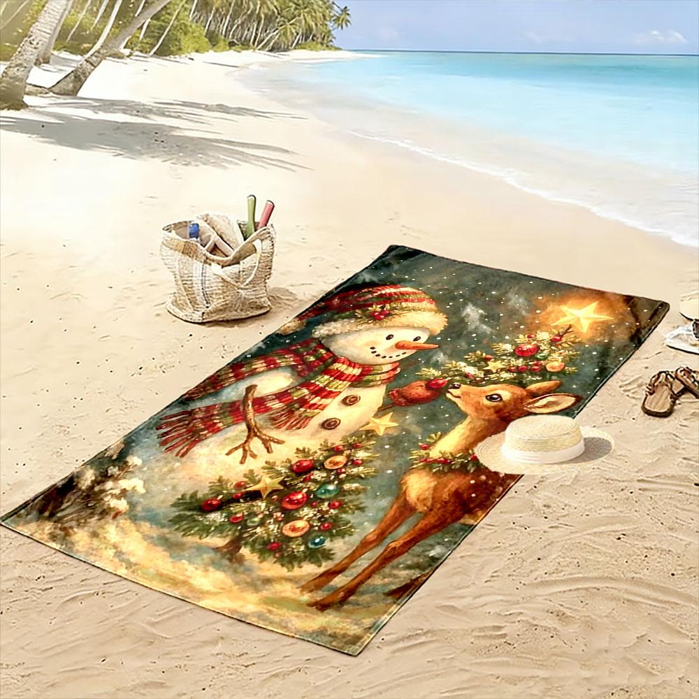 Snowy friendship delight Print beach towel, quick drying, suitable for travel, outdoor sports, jogging, the beach and swimming, gift