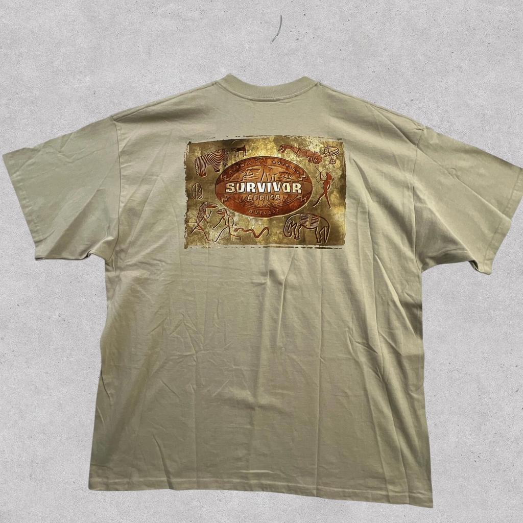 Винтажная футболка Survivor Africa Мужская XXL 2XL Бежевая С графикой Реалити-шоу Хлопок