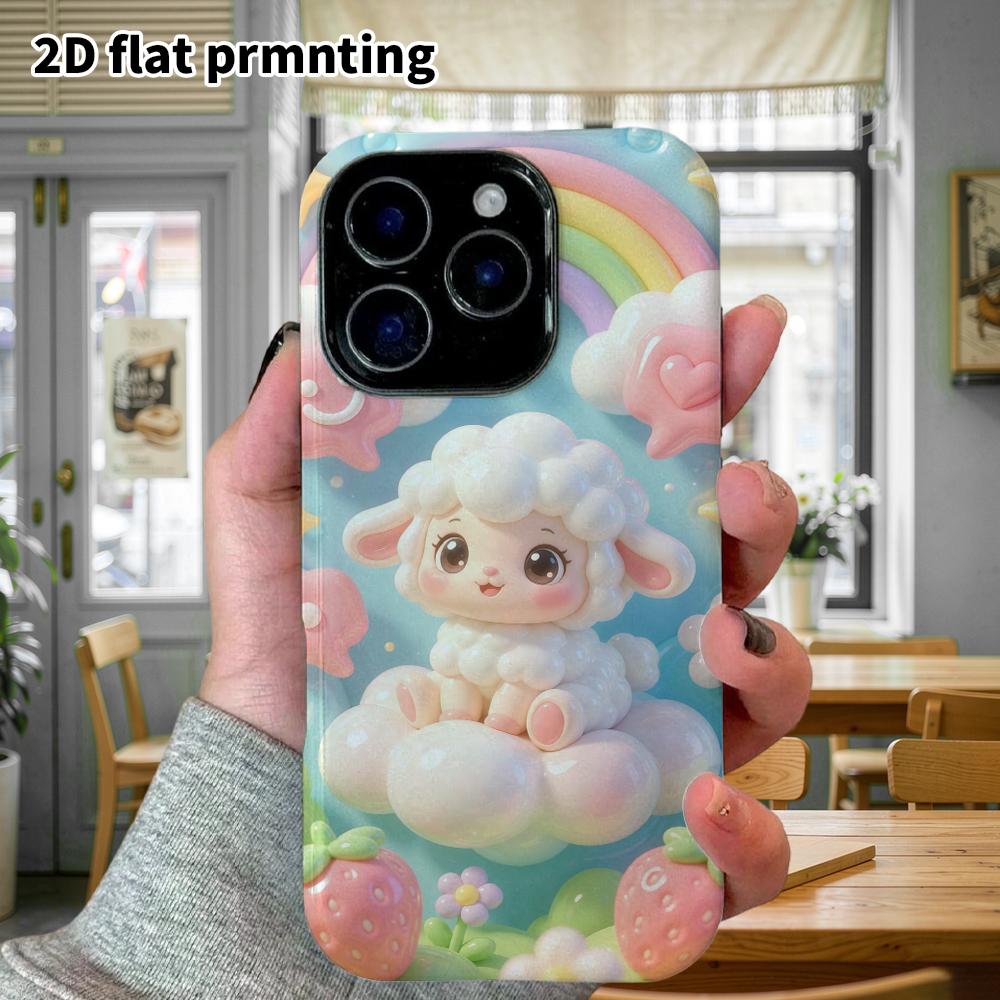 Phone Case: 2D flat design suitable for iPhone 18 17 16 15 14 13 Pro protective case, curly little lamb, perfect Christmas and Halloween holiday gift