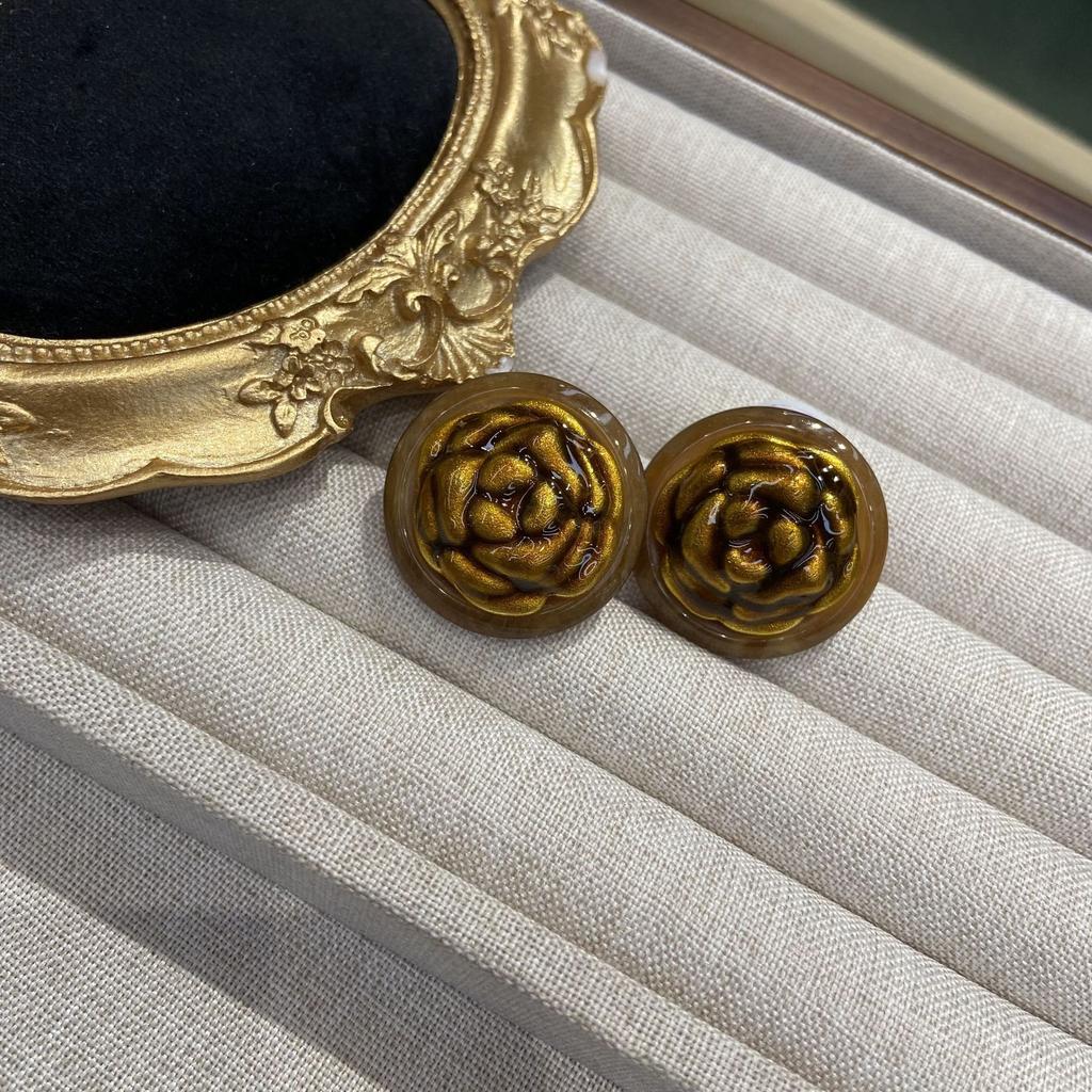 Серьги-гвоздики Return temper, эмалевые капельки цвета кофе с цветком, круглые серьги-гвоздики, осенние и зимние новые нишевые серьги