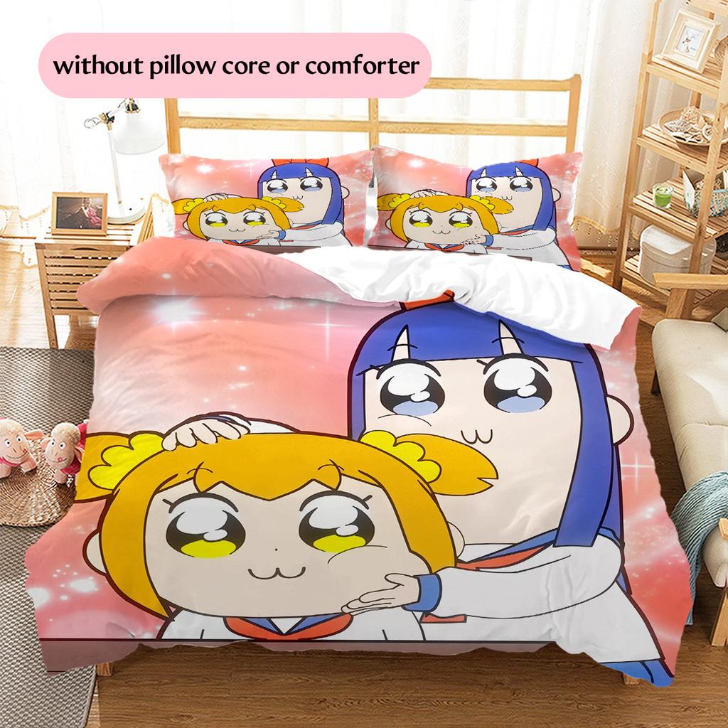 Pop & Pipi Pattern Bedding Quilt Set Home Decoration Gift (1 * duvet cover + 2 * pillowcase without core)
