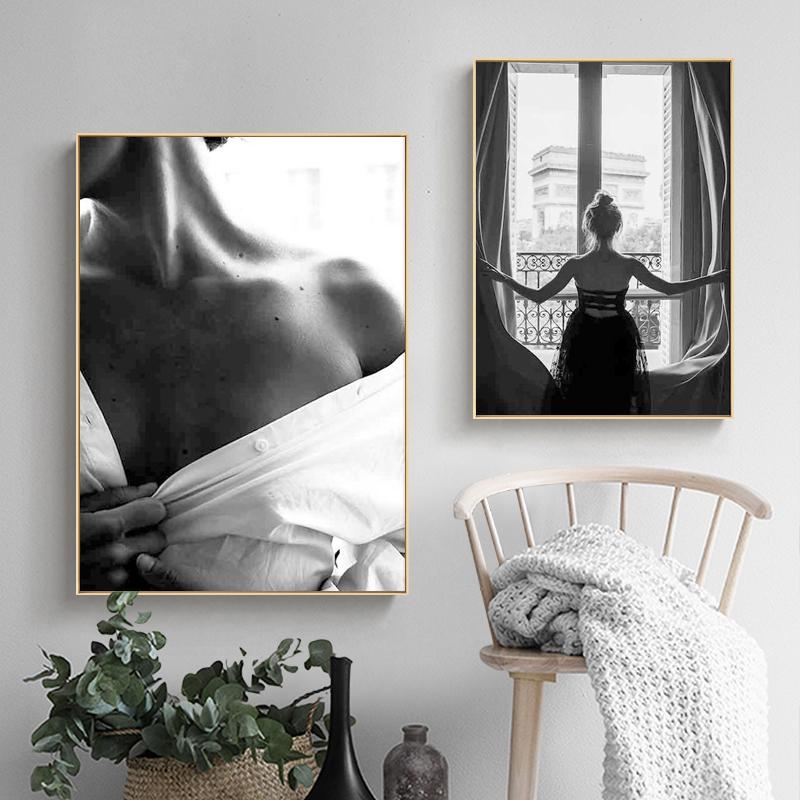 Скандинавская картина на холсте, модные красивые женские постеры, черно-белые сексуальные оконные девушки, настенные художественные фотографии, домашний декор для гостиной