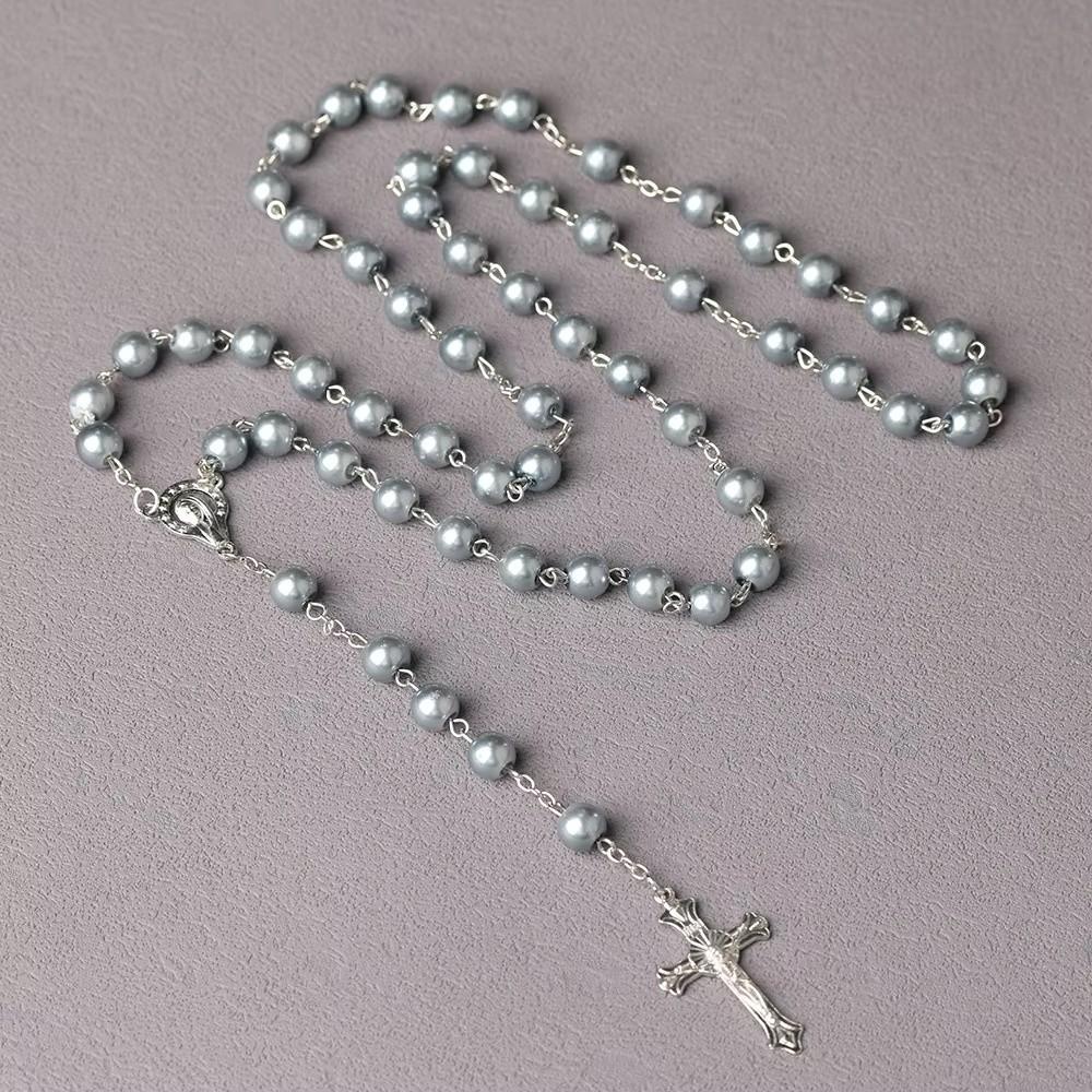 Imitation Pearl Rosary Beads Pendant Chain Handmade Beads Religious Pendants Christian Jewelry