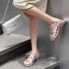 Silver Rhinestone Sandals Women's New Summer Wear with Skirt High Heels Thick Heel Sandals