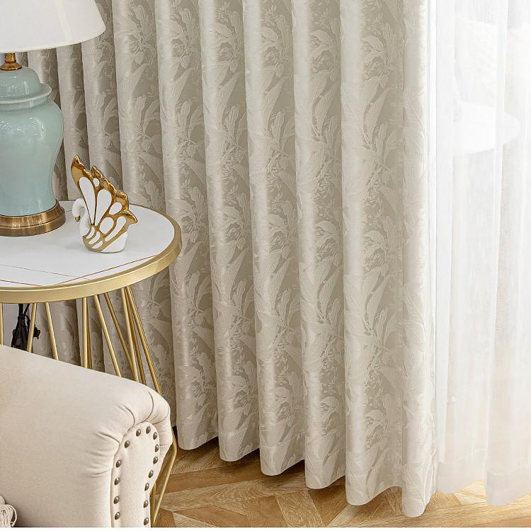 Original High-Precision Chenille Jacquard Curtain - Leaf Branch Vine Design, Light French Blackout, for Bedroom/Living Room.