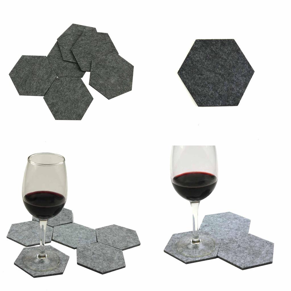 Versatile And Stylish Pack Of 6 Felt Fabric Hexagon Cup Mat Drink Coasters For Any Beverage
