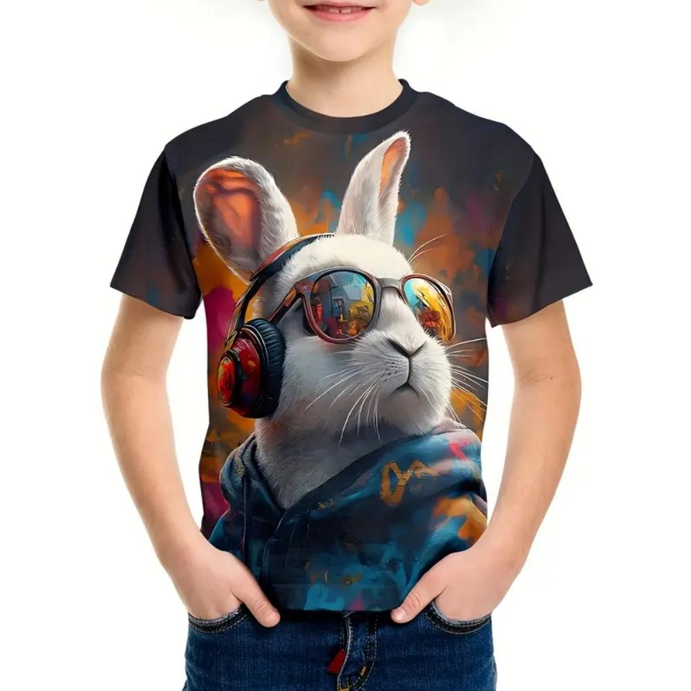 Fun Cartoon Characters 3D Printed Summer Casual and Comfortable Boy Round Neck Short Sleeved T-shirt