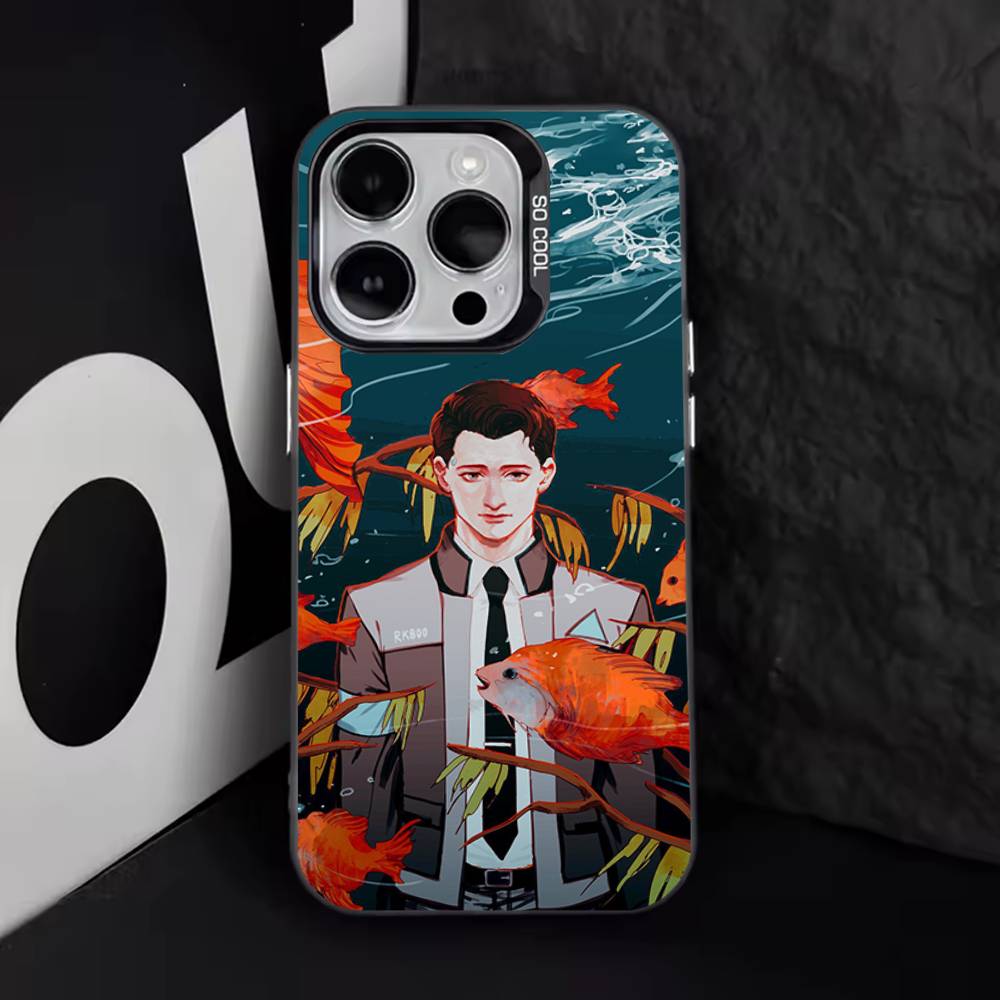 D-Detroit Become Human Чехол для телефона iPhone 17,16,15,14,13,12,11,Pro,XS,Max,Plus,Mini,SE4,E Черный Матовый Ударопрочный Чехол