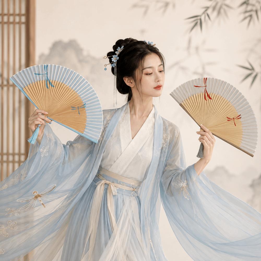Chinese Style Folding Hand Fan Bamboo Frame Women's Dance Fan Retro Handheld Fan Wedding Party