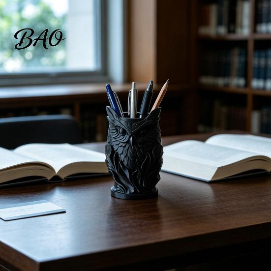 Stable Marker Storage 3D Printed Owl Pen Holder, Creative Desk Organizer for Office Stationery, Classroom Retro Relief Animal Container Pencils