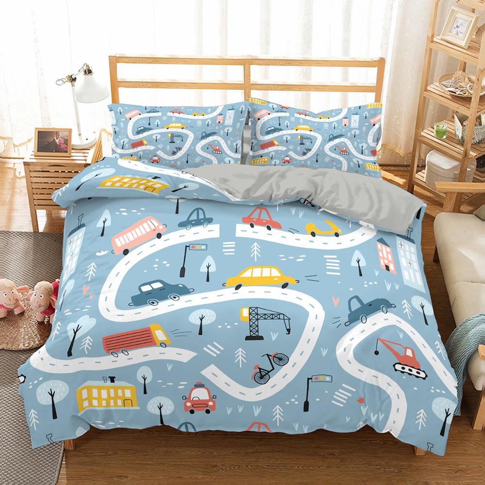 Cartoon Train Bedding Sets 2/3Pcs Duvet Cover Toy Car Truck Soft Quilt Cover Single Queen King Size Polyester Comforter Cover