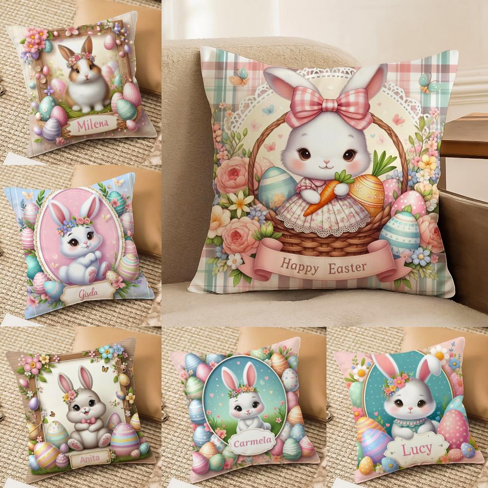Easter eggs Rabbit Cushion Cover Silky Short Plush Invisible Zipper Dustproof Sofa Pillow Case for Home Decor