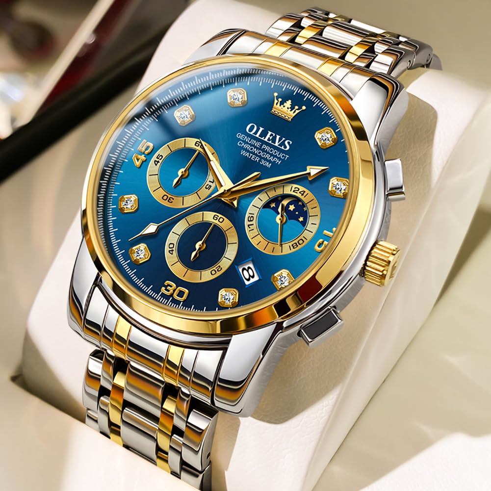 Часы OLEVS Business Silver Arm Watch Blue Стильные популярные часы Аналоговые кварцевые водонепроницаемые часы Спортивные часы с металлическим ремешком Повседневные часы Синие часы с датой