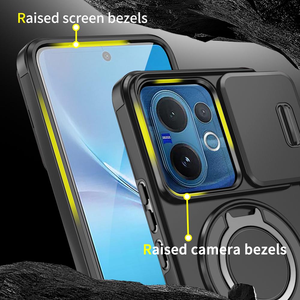 KEYSION Чехол для телефона с вращающейся на 360° подставкой-кольцом для VIVO V60 5G, с защитой камеры-слайдера, магнитной противоударной задней крышкой для VIVO V60