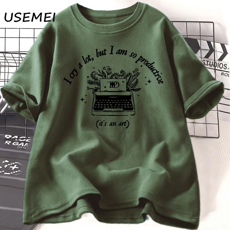 Футболка «Я много плачу, но так продуктивна» Футболки Tortured Poets Хлопковые футболки с коротким рукавом и графическим принтом Летняя женская футболка большого размера