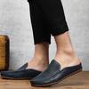 Fashion Half Drag Loafers Men Casual Leather Driving Shoes Classic Mesh Summer Slippers Breathable Light Leisure Walk Flats