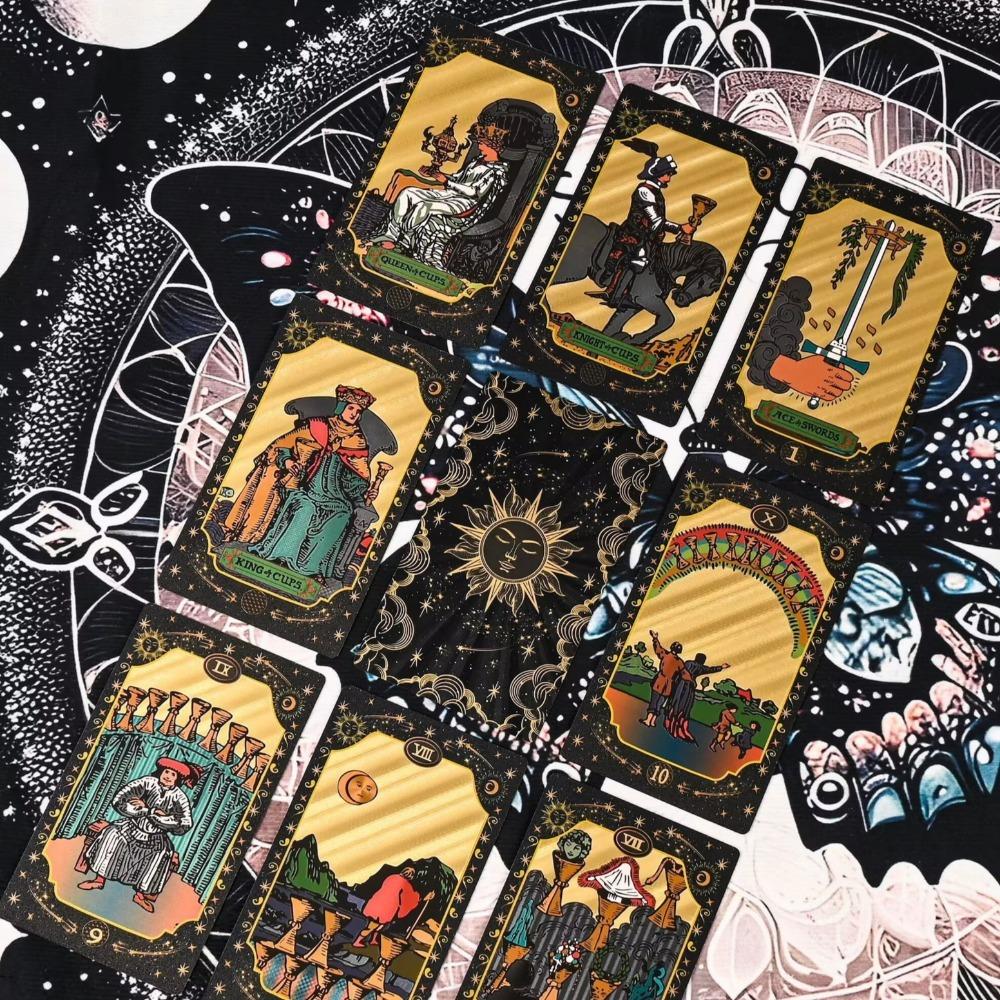 Черная позолоченная колода мистических карт Таро, инструмент для гадания с роскошной отделкой 12*7 см 78 шт. водонепроницаемых карт на основе системы Райдера