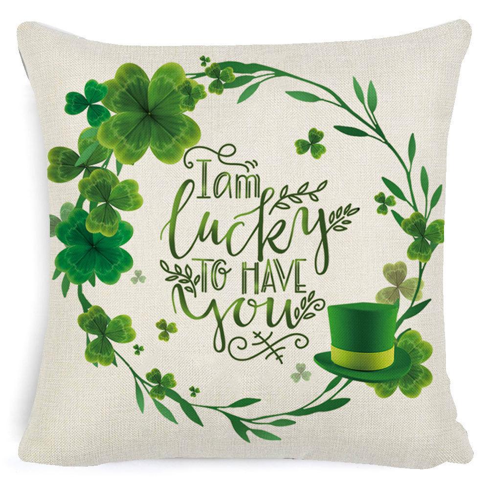 St. Patrick's Day European Holiday Four-leaf Clover Cushion Pillow Case Office Lumbar Support