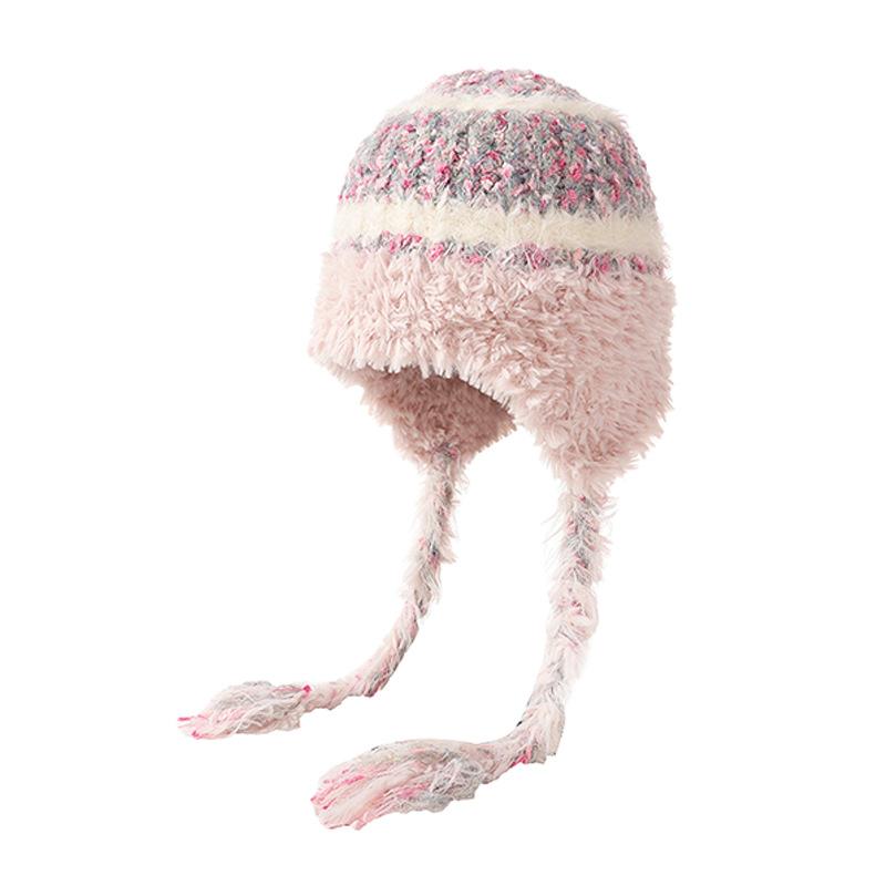 Шерстяная шапка женская лицо маленькое Майяр зимняя с бахромой косички утолщенная тепловая защита ушей шапка холодная вязаная шапка холодная шапка
