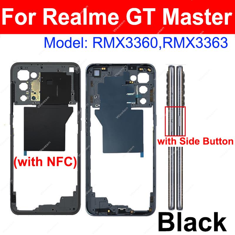 For Realme GT Master Middle Houisng Holder Back Cover Battery Housing Bezel Mid Frame with Side Buttons NFC Parts