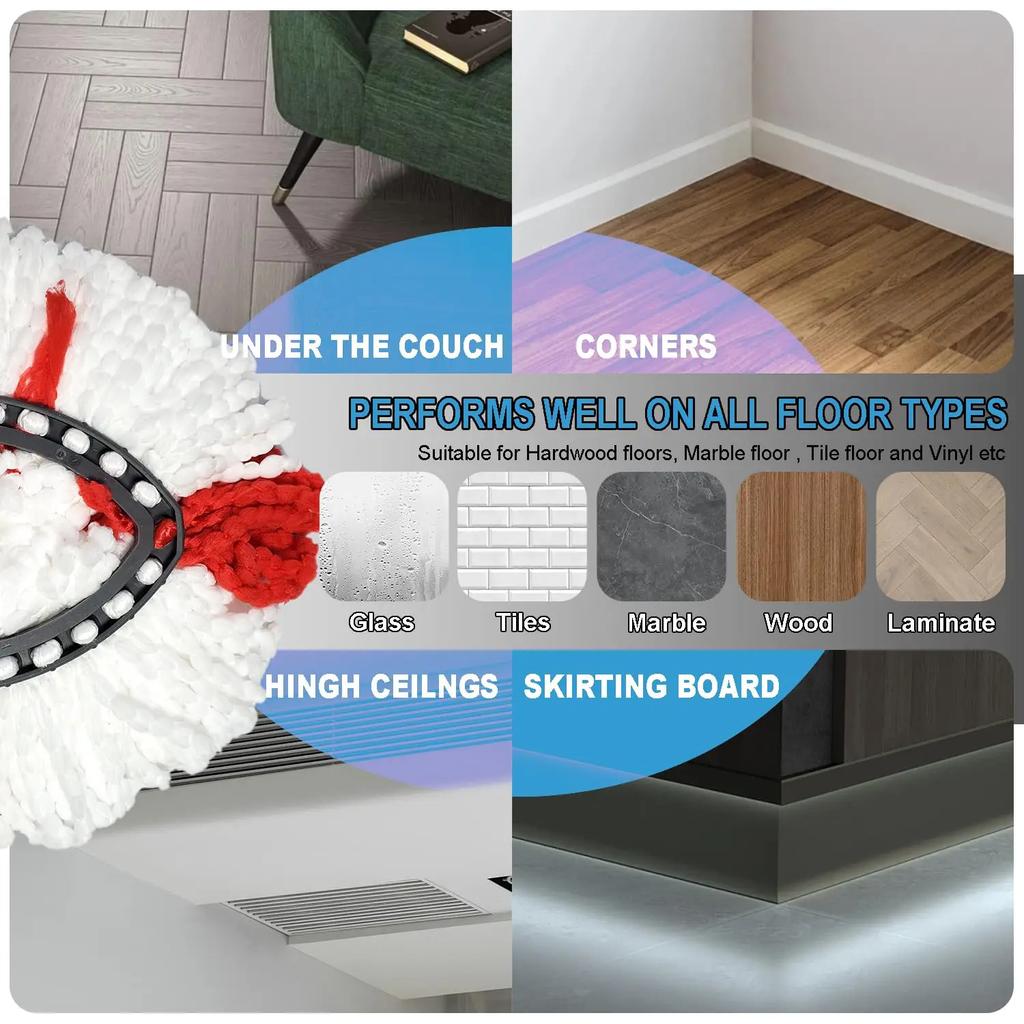 Насадка из микрофибры для Vileda Turbo 2-в-1, Насадка для швабры Vileda Turbo Spin 2-в-1 с легким отжимом, Швабра для отжима для всех типов полов