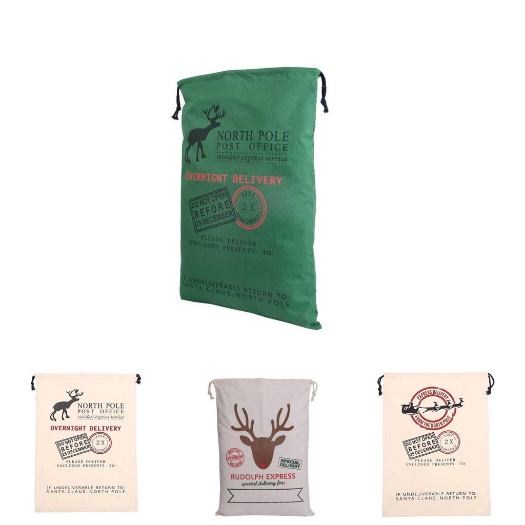 Festive Canvas Gift Bag With Reinforced Drawstring For Holiday Gift Wrap