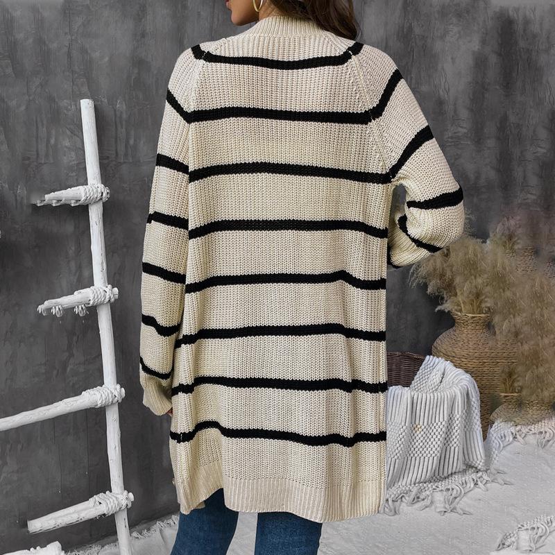 Autumn and Winter Striped Loose Cardigan Sweater Women's Casual Sweater