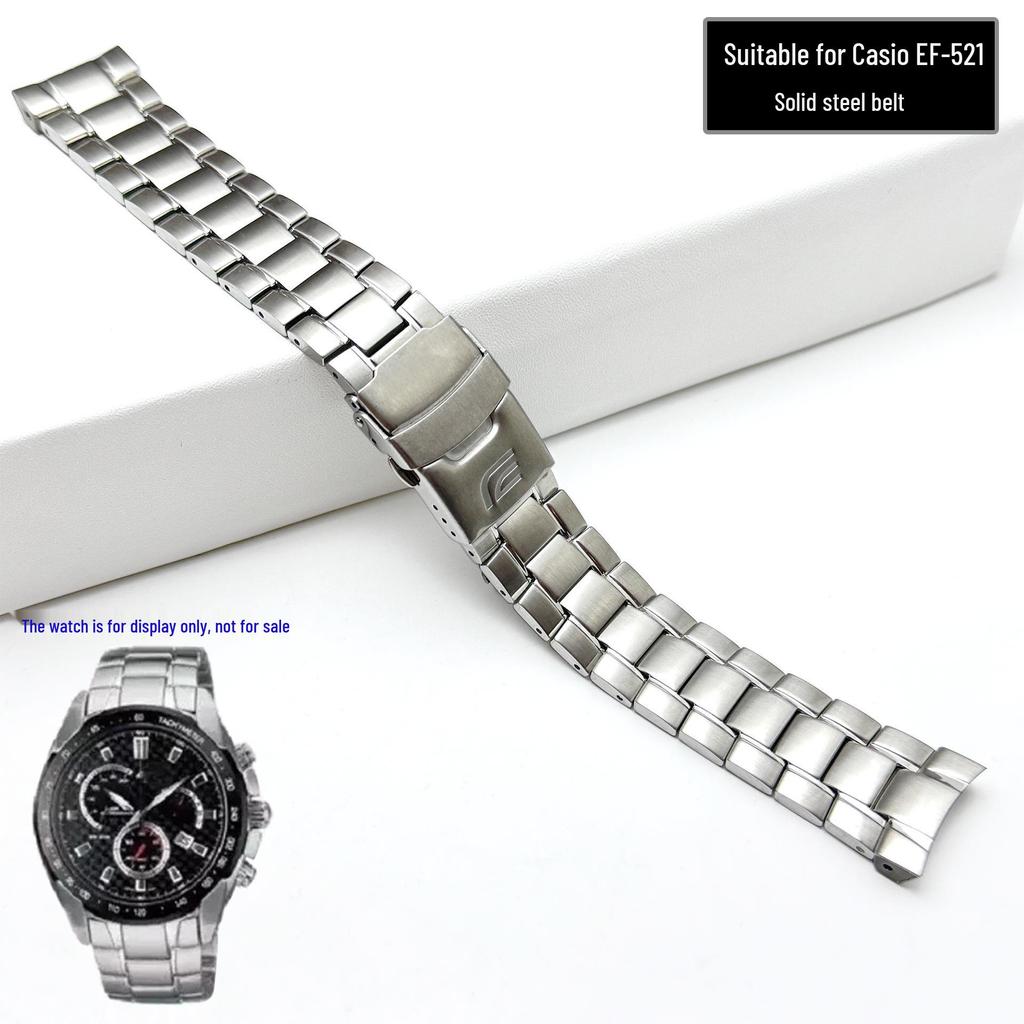 Casio EF521 Браслет из цельной нержавеющей стали с двойной застежкой-бабочкой с предохранителем и специальным изогнутым концом, 21 мм