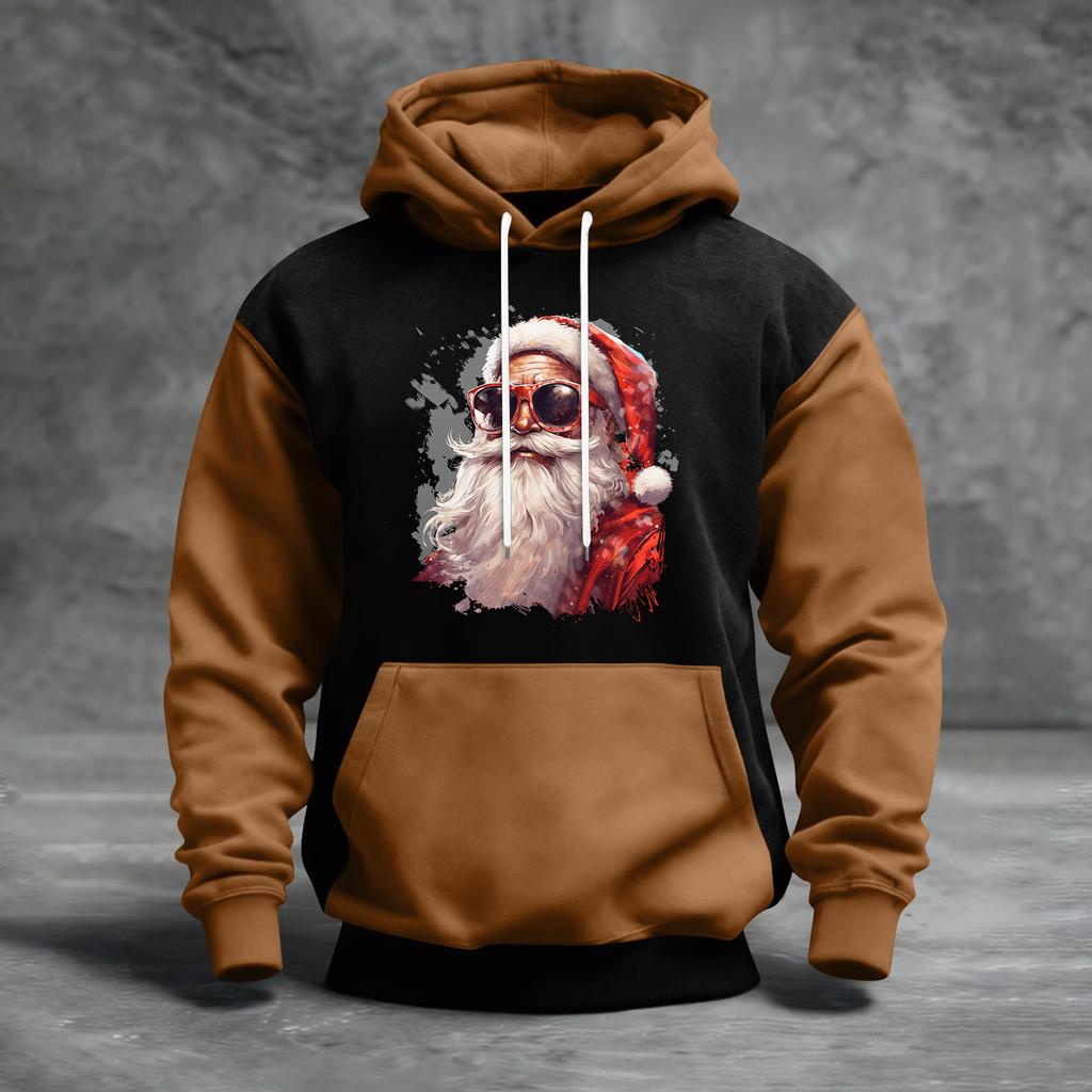Men's Christmas Print Color Block Hooded Casual Sports Comfort Sweatshirt