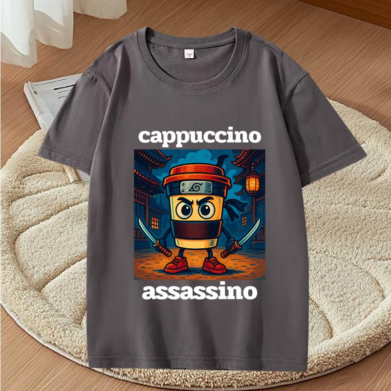 Графические футболки Cappuccino Assassino Смешная итальянская футболка с мемом Brainrot Модная повседневная футболка с коротким рукавом Streetwear Топы