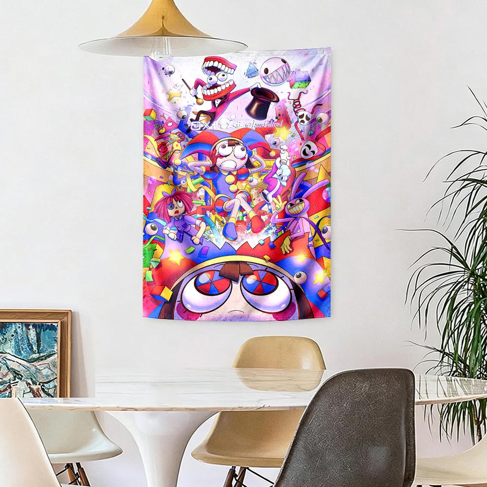 Digital Circus Wall Decor Tapestry Art For Pet Memorial Birthdaywedding Party Backdrop Family Gift