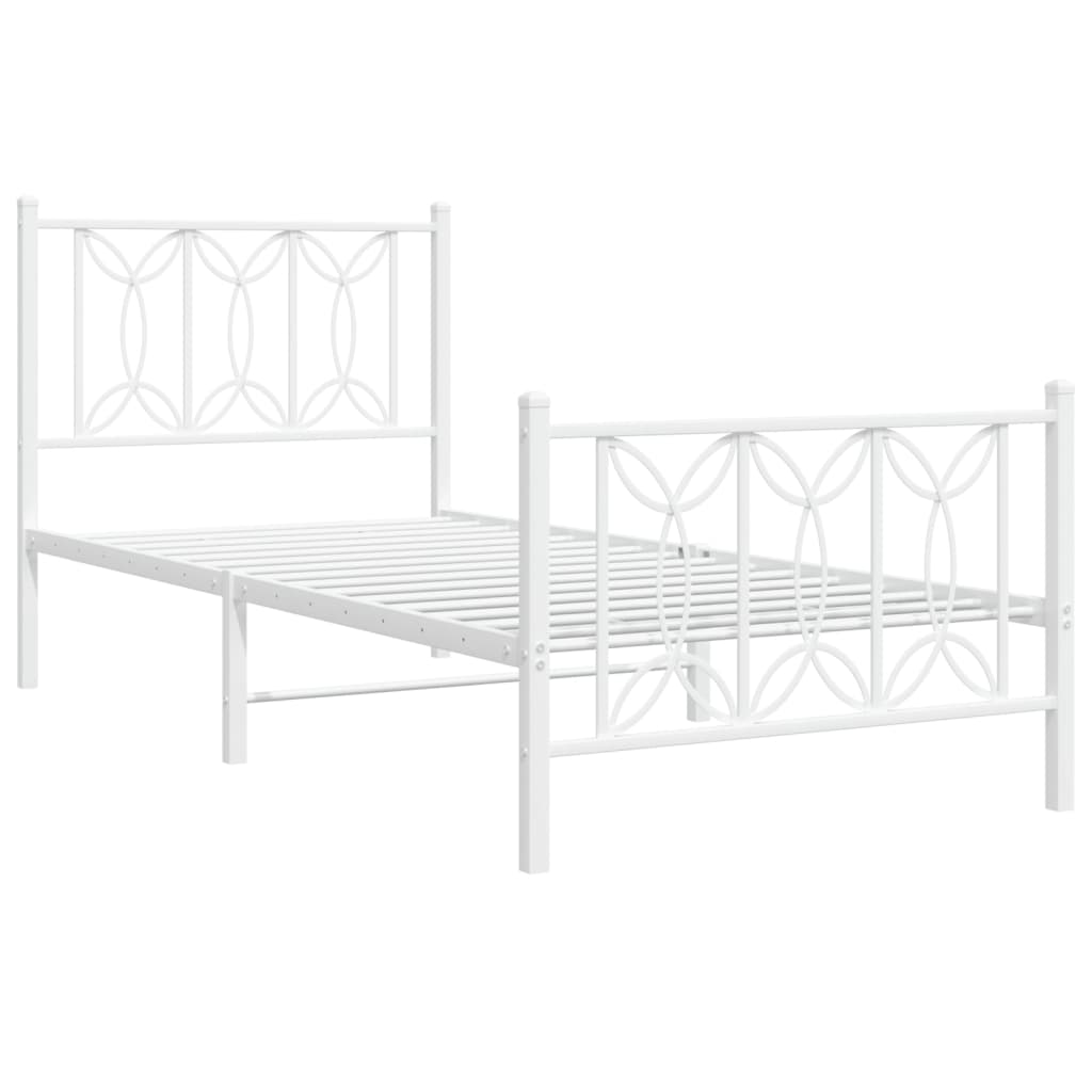 Metal Bed Frame with Headboard and Footboard White 75 x 190 cm