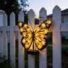 Decorative Butterfly Fence Lights 2Pcs Solar Outdoor Metal Wall Decor, IP65 Waterproof Garden Art with Lights, Hanging for Patio Porch