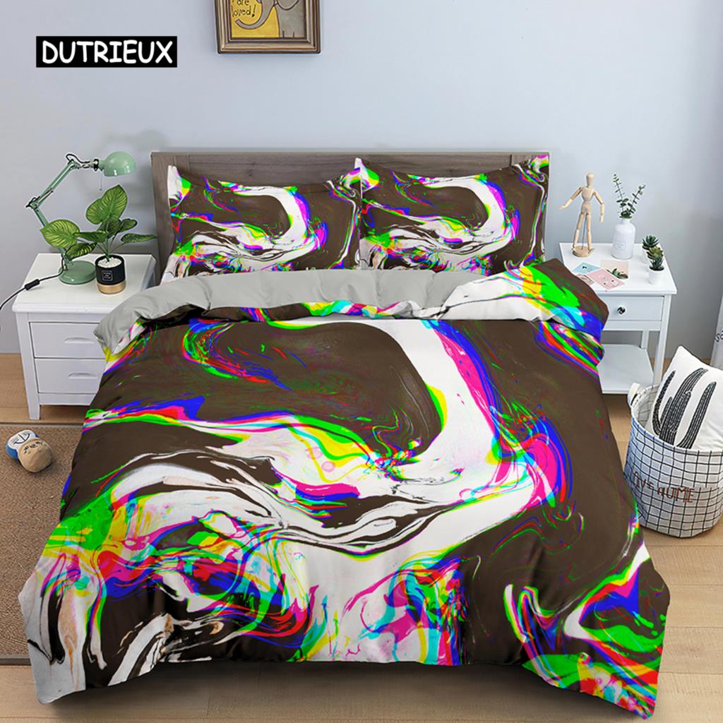 3D абстрактный пододеяльник King Queen Size комплект постельного белья с разноцветными волнами психоделический геометрический мягкий чехол с наволочкой