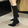 Aneikeh Уличный стиль осень-зима остроносые женские сапоги до колена модные молнии тонкие высокие каблуки туфли для банкета выпускного вечера