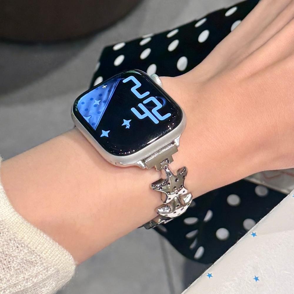 Милый Металлический Ремешок-Цепочка со Звездами для Apple Watch Серии 1‑11 SE Ultra 38‑49 мм Женский Ремешок на Запястье