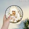 2D Flat Religious Stained Glass Suncatcher, 6.3/7.87 Inch Religious Flower Madonna Suncatcher, Pray Christmas Stained Glass Window Hanging Ornament