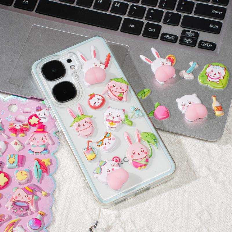1Pcs Cartoon Animals Soft Puffy Butt 3D Stickers Diy Scrapbooking Journal Phone Case Decoration Sticker School Office Supplies