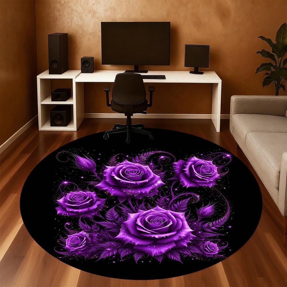 1pc Purple Roses Round Chair mat Area Rug - Non-Slip, Floor Mat for Office, Bedroom, and Indoor Decor -1002100