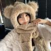 New Winter Bear Hat Girl Windproof Scarf Gloves Plus Velvet Bike Warm Artifact Integrated with Cold Protection