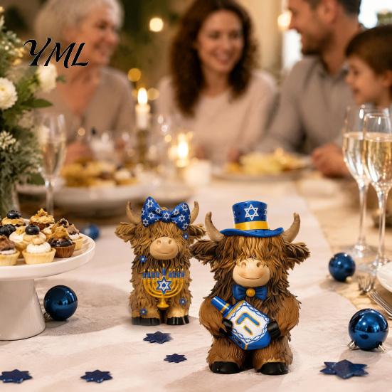 Whimsical Room Accent 2Pcs Magic Cow Figurines, Creative Resin Animal Statue with Wizard Theme, Collectible Art Piece Desk Shelf Home Decor,