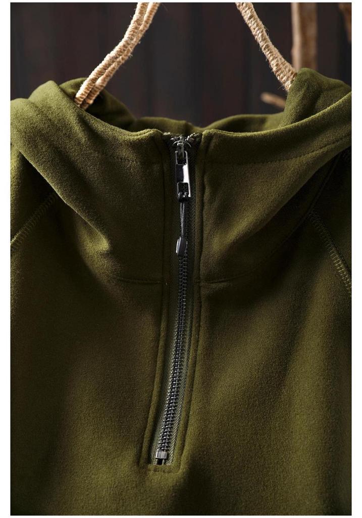 Autumn/Winter Half-Zip Stretchy Hooded Pullover Top